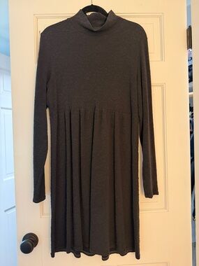 cut loose Long Sleeve Mock Neck Long Dress in Dark Charcoal